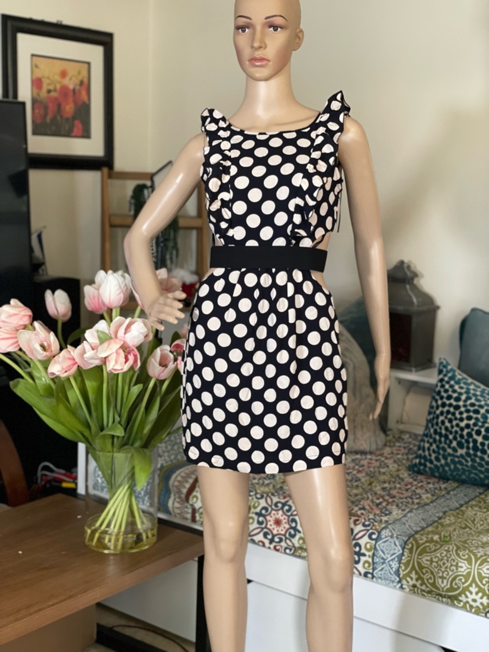 Ark & Co  Navy Blue Polka NWT  Cutout Mini Dress